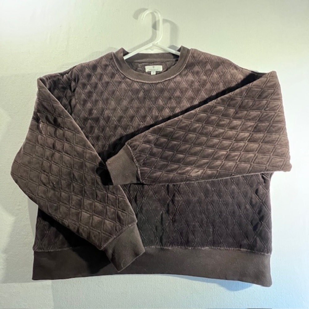 Tuckernuck Quilted Velour Sweatshirt Womens Small Brown Diamond Texture Pullover